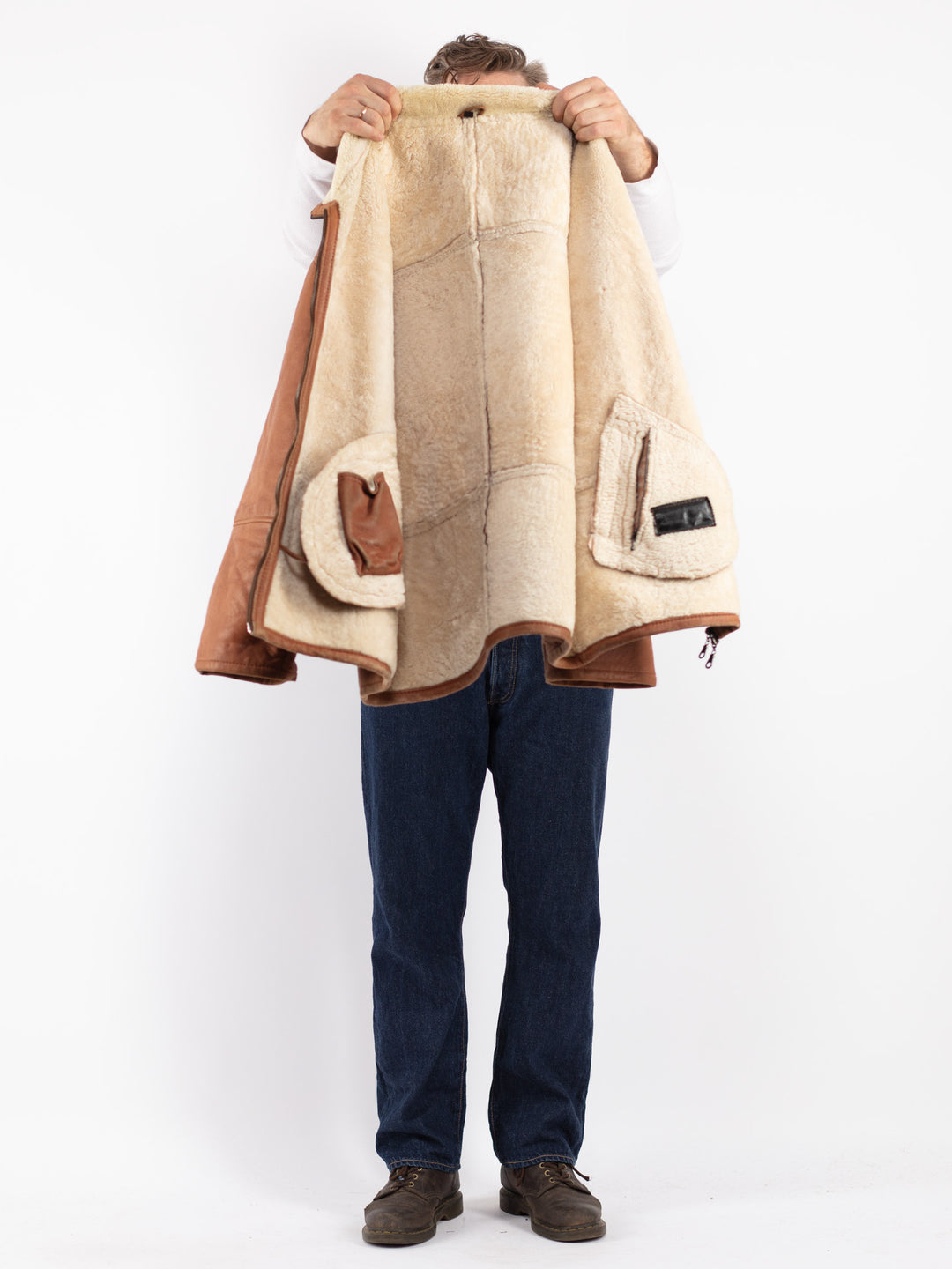 Vintage Men Sheepskin Coat in Brown