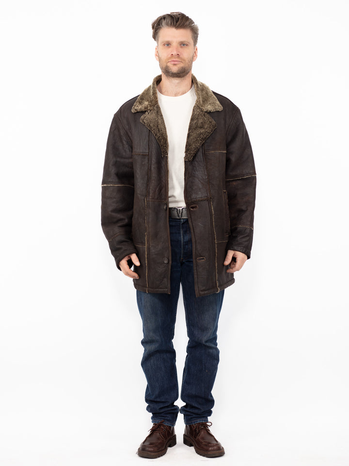 Vintage 90's Men Sheepskin Coat in Brown