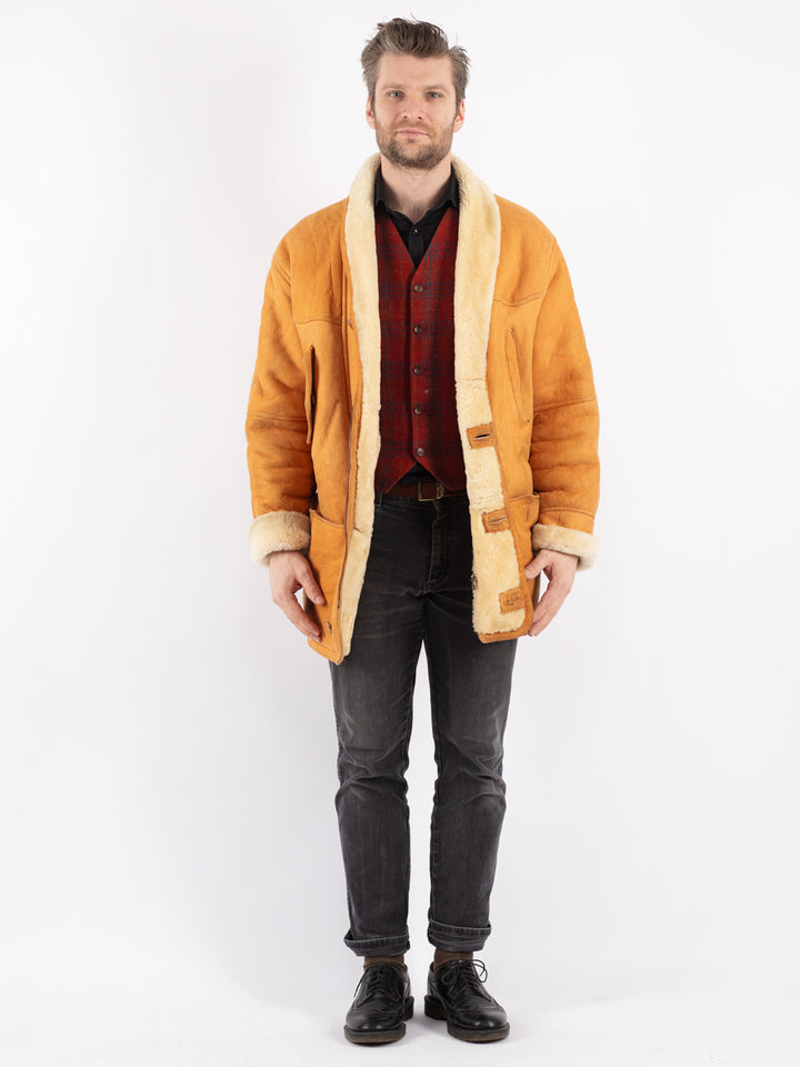 Vintage 80's Men Sheepskin Coat in Brown