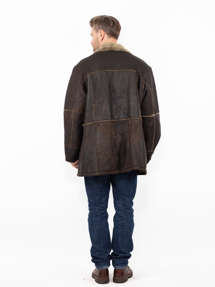 Vintage 90's Men Sheepskin Coat in Brown