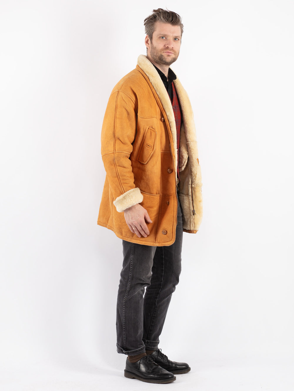 Vintage 80's Men Sheepskin Coat in Brown