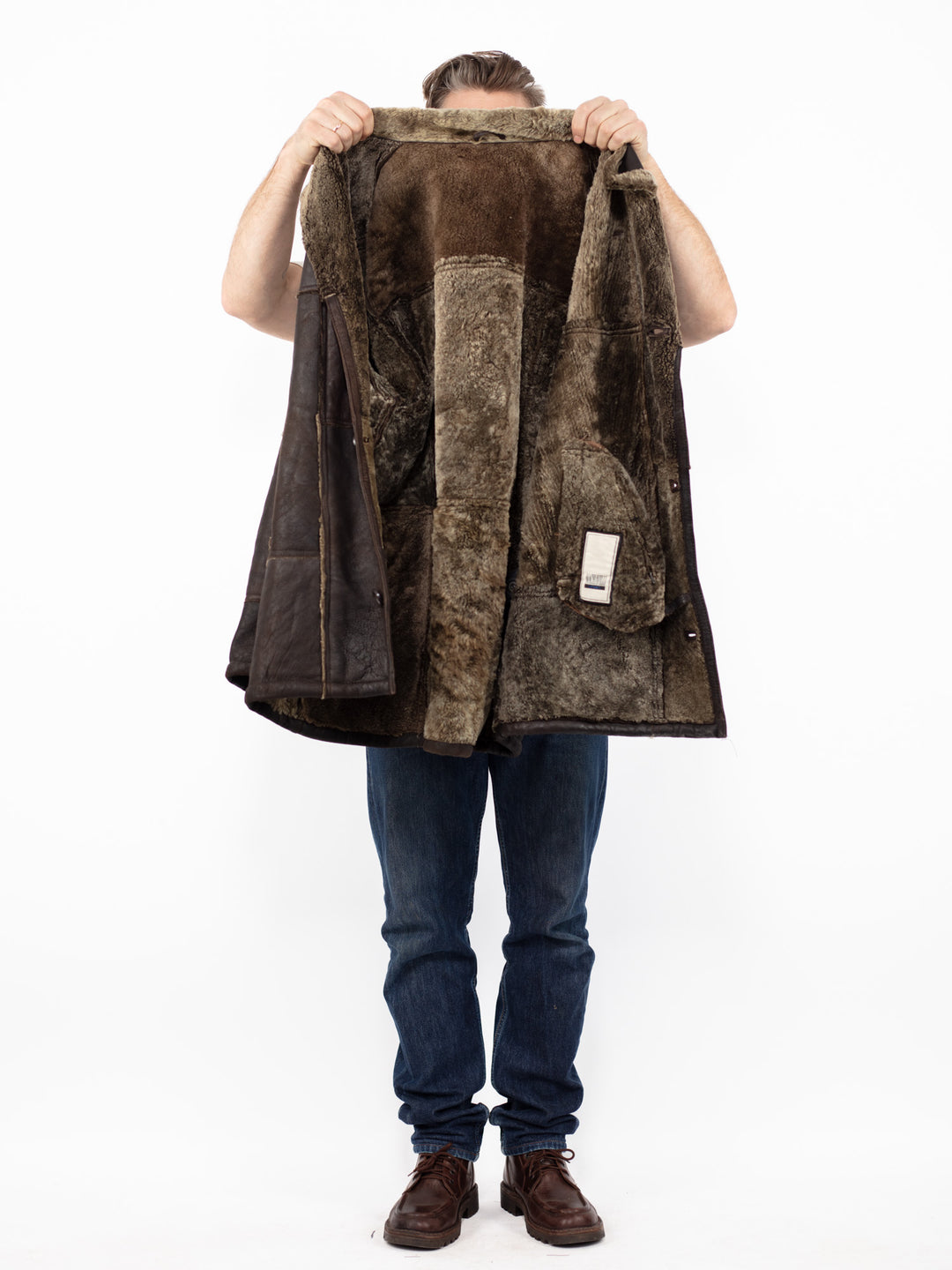 Vintage 90's Men Sheepskin Coat in Brown