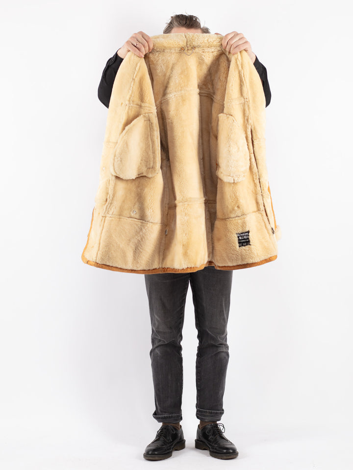 Vintage 80's Men Sheepskin Coat in Brown
