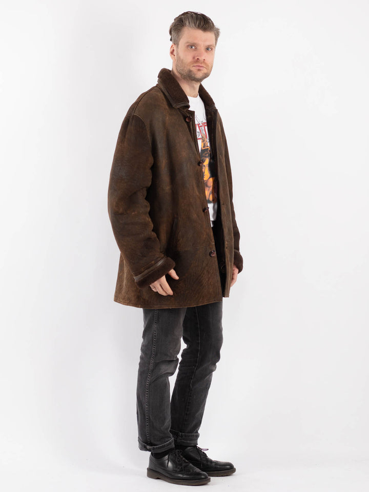 Vintage 90's Men Sheepskin Coat in Brown