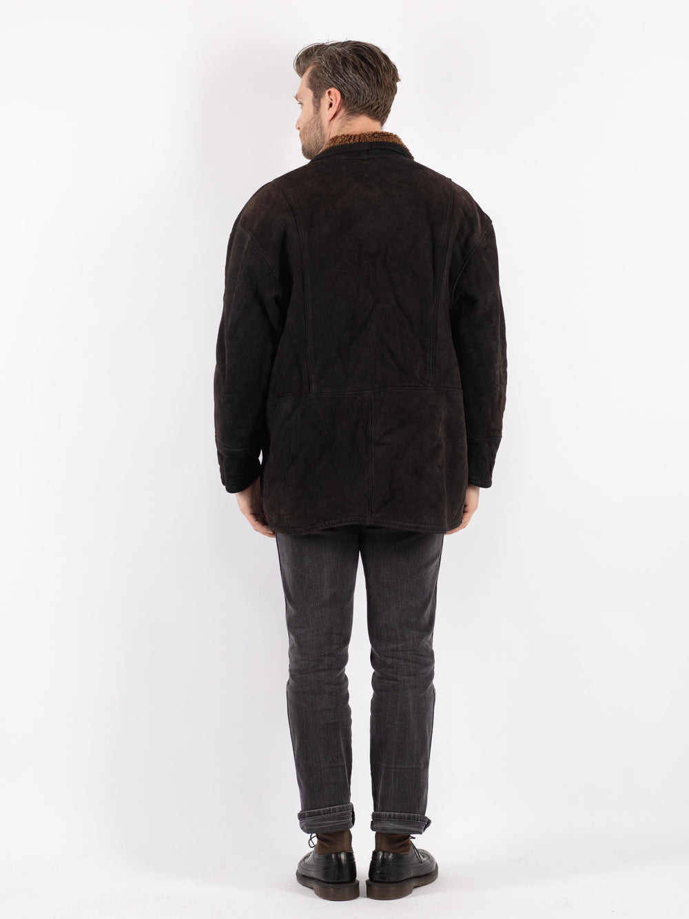 Vintage 90's Men Sheepskin Coat in BlackZ252