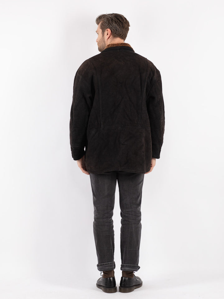 Vintage 90's Men Sheepskin Coat in BlackZ252
