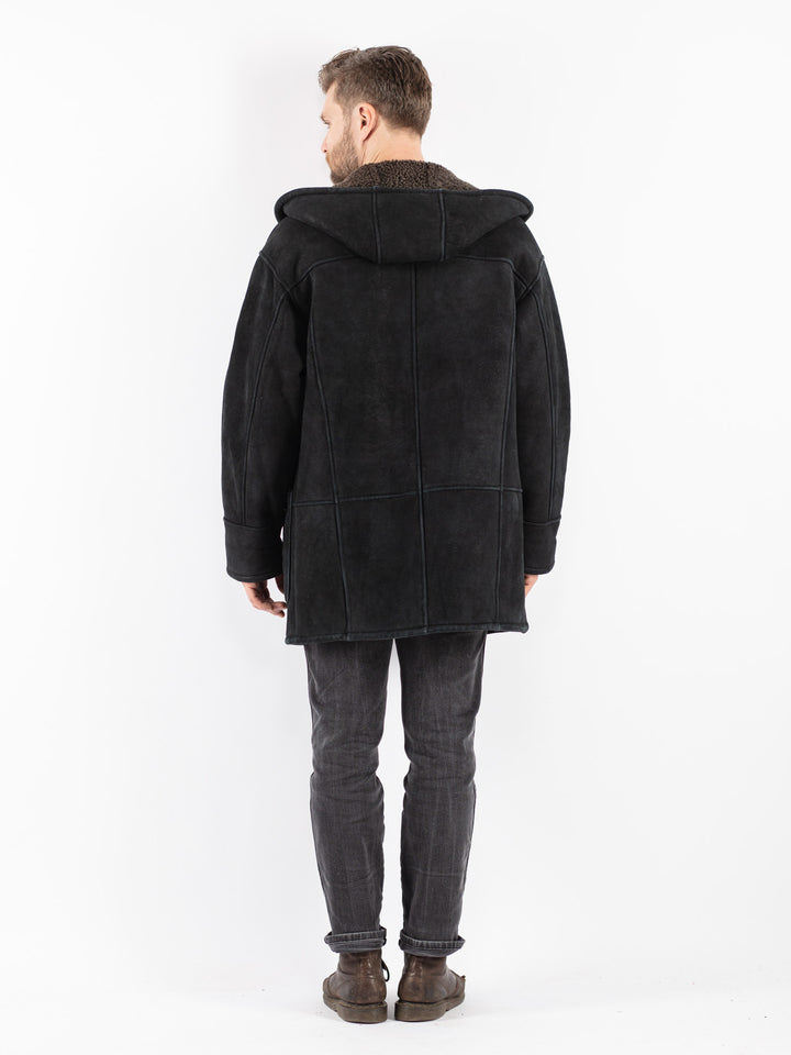 Vintage 90's Men Sheepskin Coat in Black