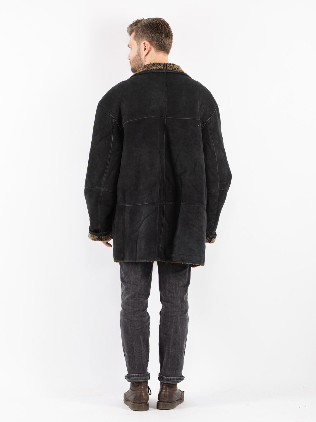 Vintage 90's Men Sheepskin Coat in Black