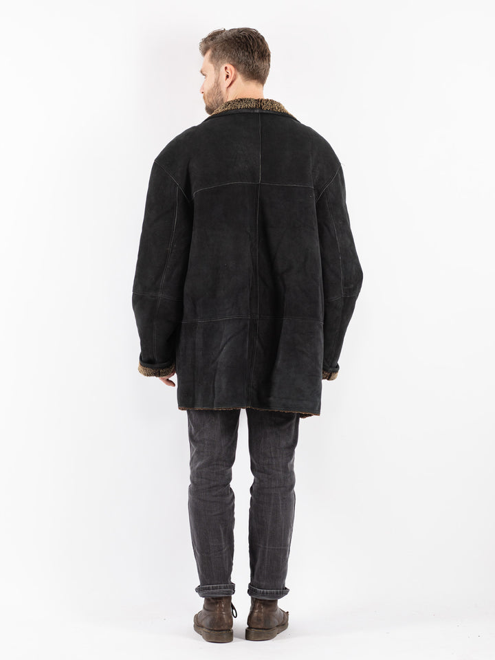 Vintage 90's Men Sheepskin Coat in Black
