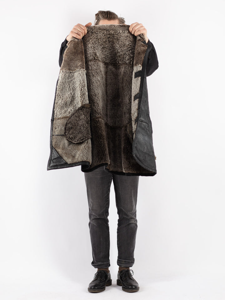 Vintage 90's Men Sheepskin Coat in Black