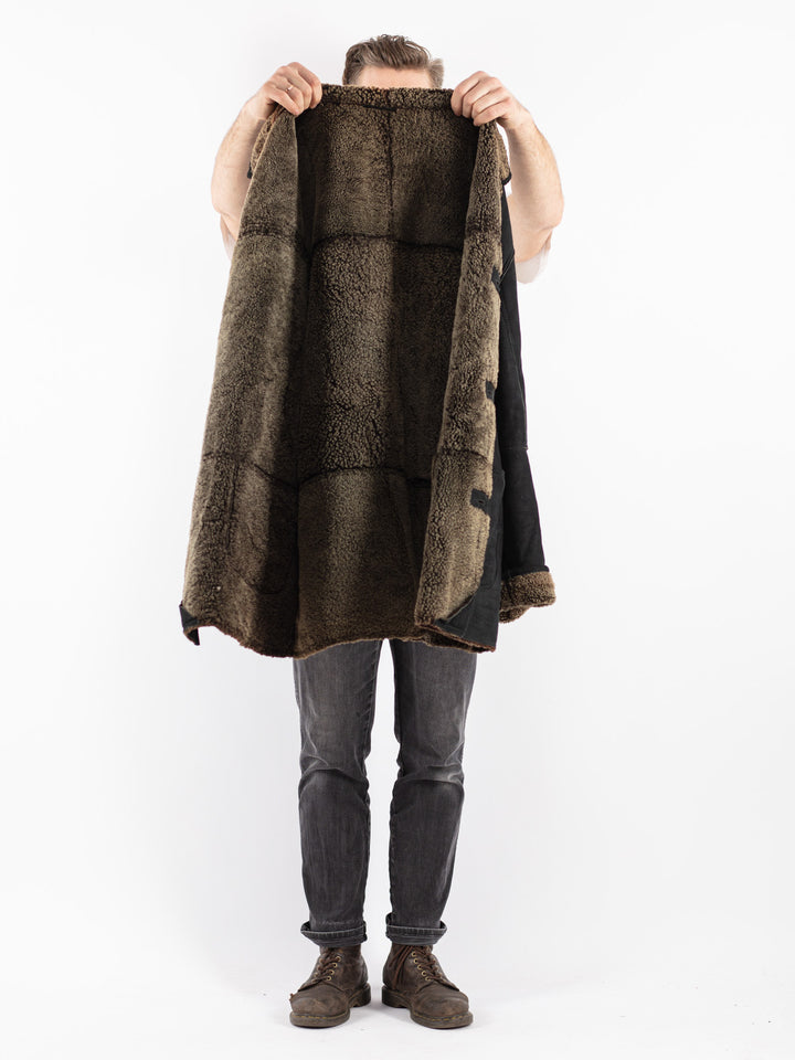 Vintage 90's Men Sheepskin Coat in Black