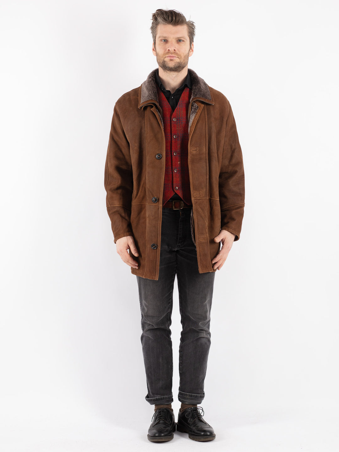 Vintage 90's Men Sheepskin Coat in Brown