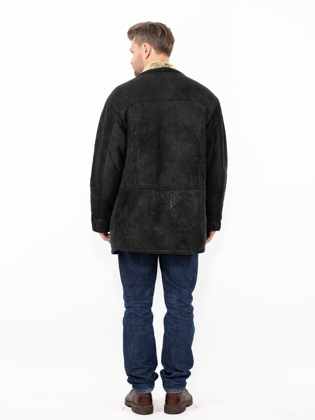 Vintage 90's Men Sheepskin Coat in Black