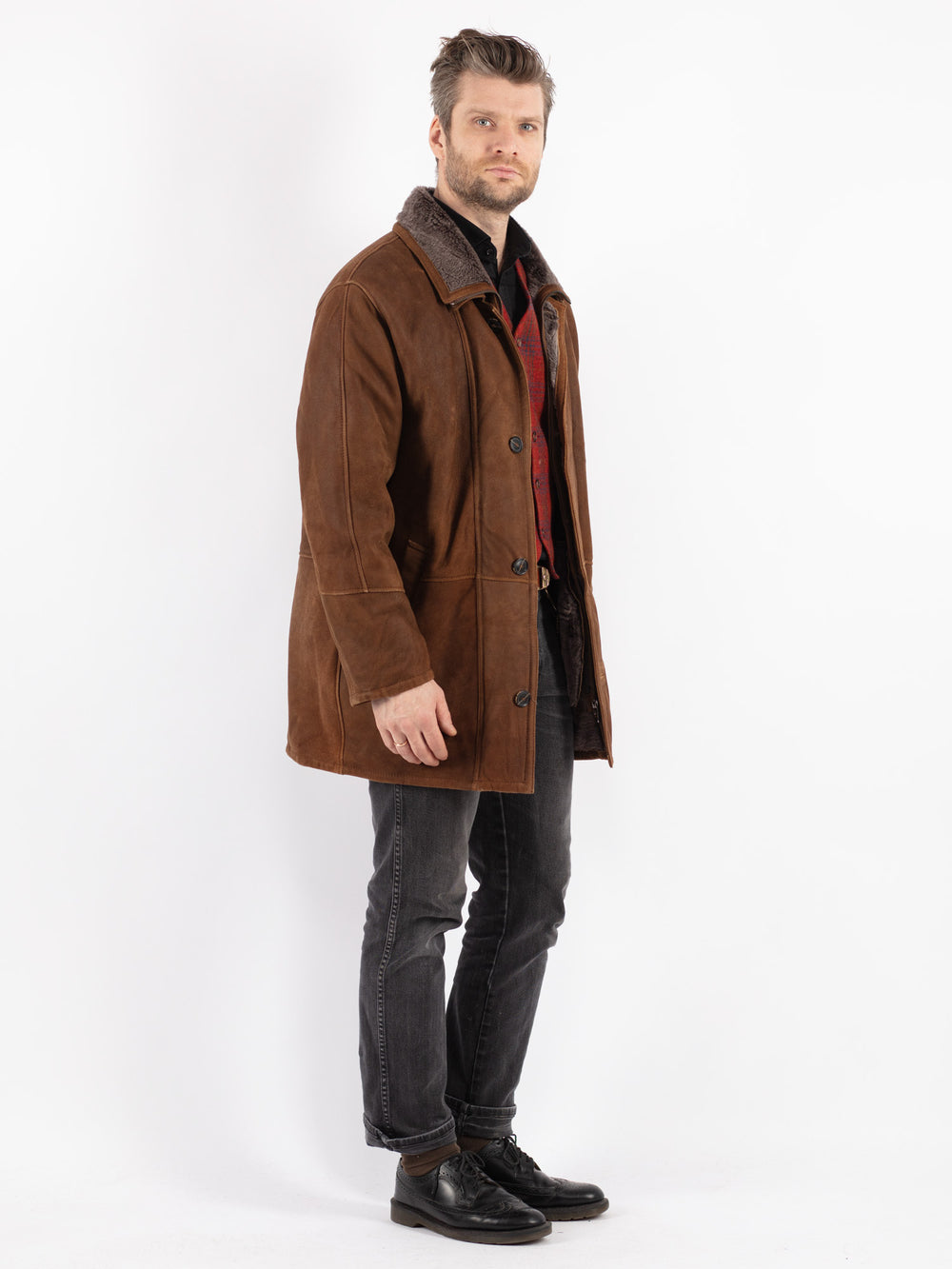 Vintage 90's Men Sheepskin Coat in Brown