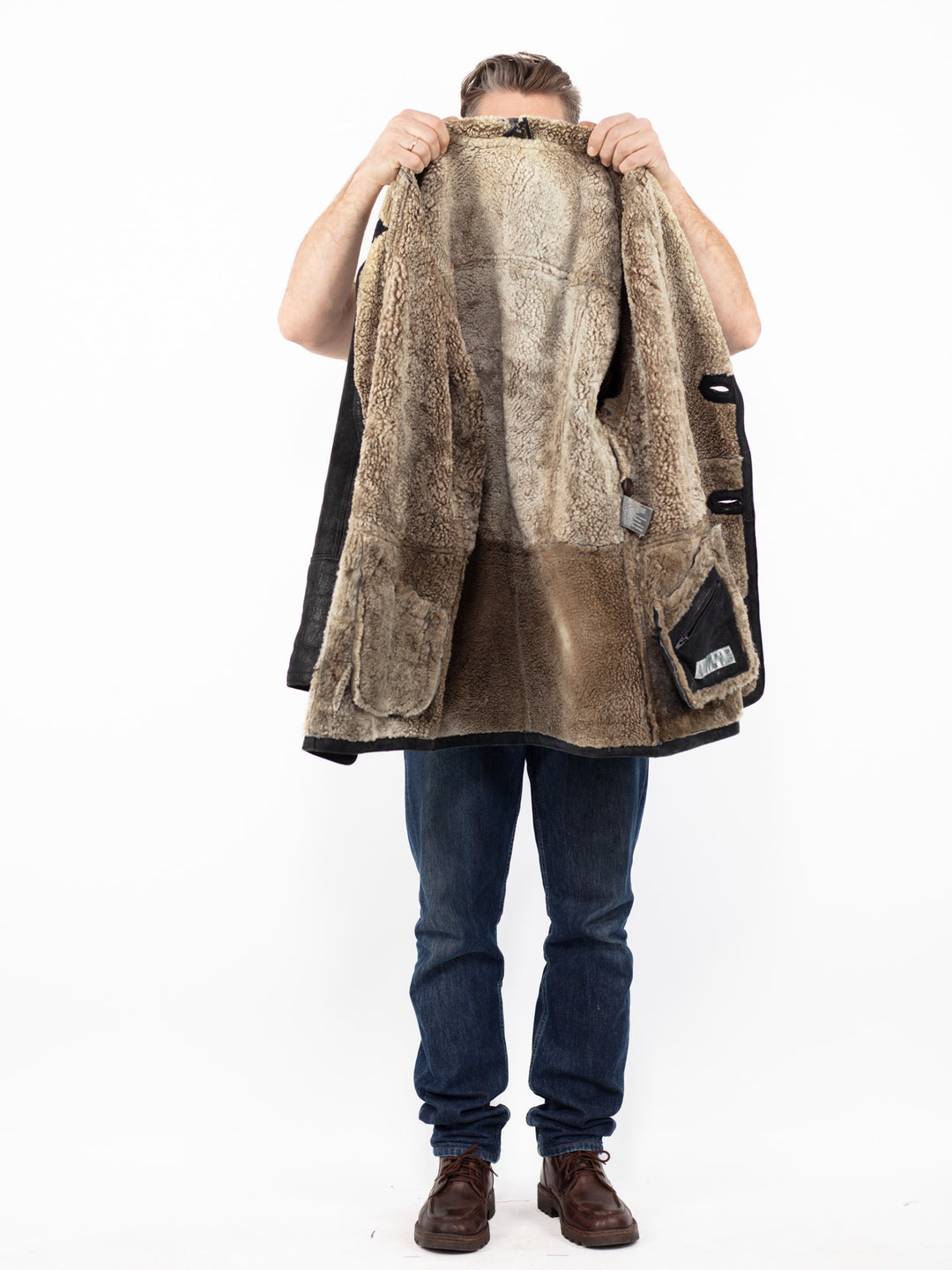 Vintage 90's Men Sheepskin Coat in Black