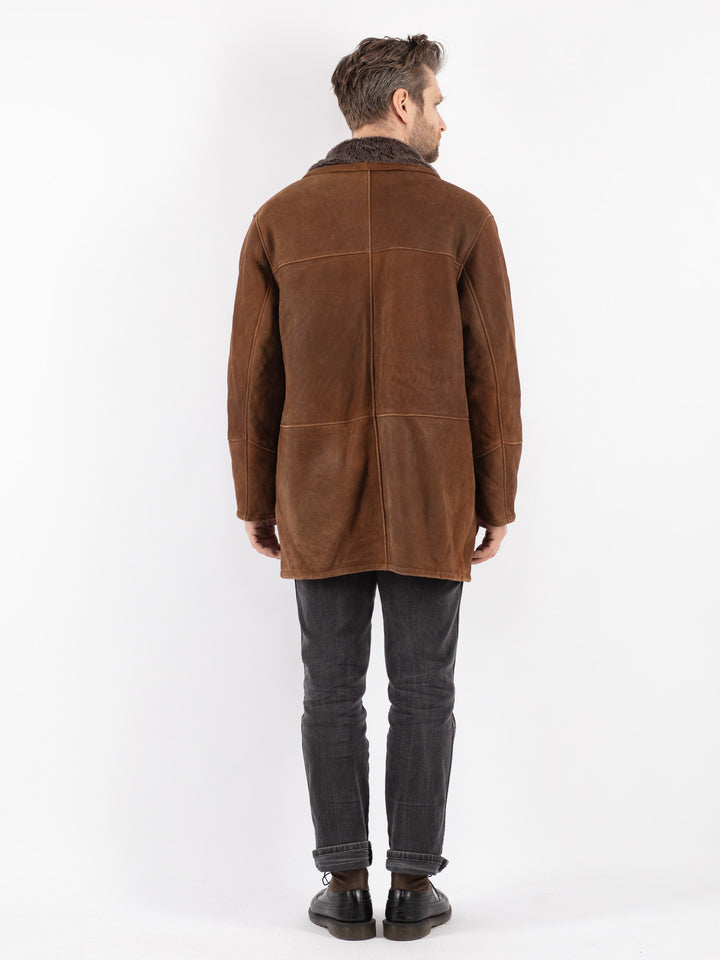 Vintage 90's Men Sheepskin Coat in Brown