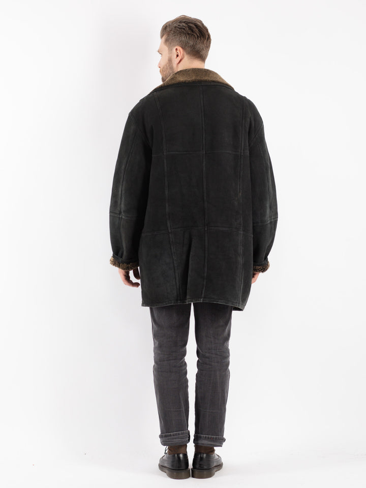 Vintage 90's Men Sheepskin Coat in Black