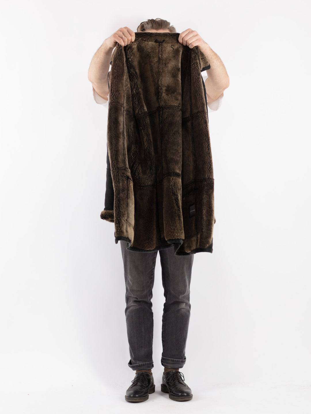 Vintage 90's Men Sheepskin Coat in Black
