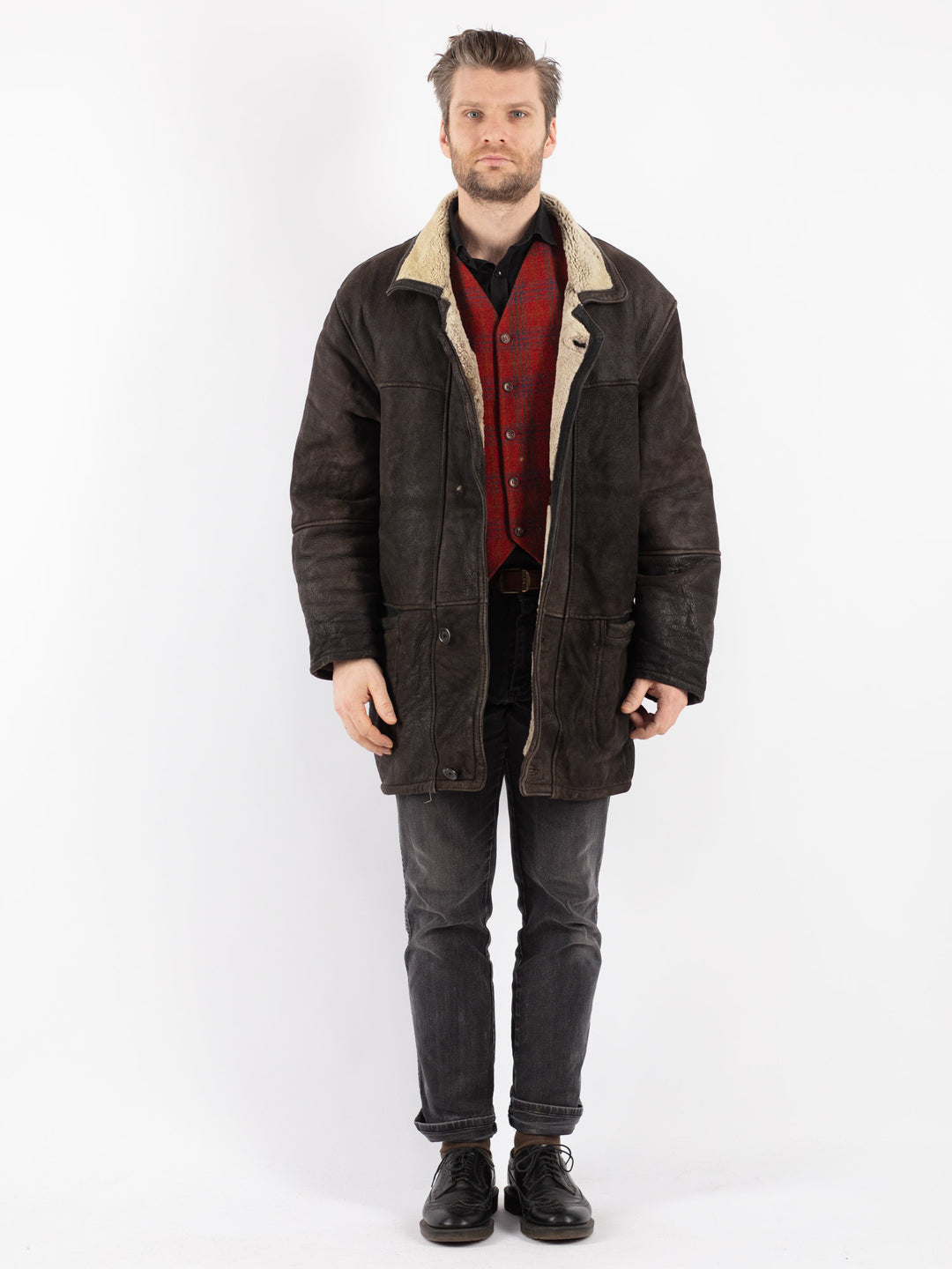 Vintage 90's Men Sheepskin Coat in BrownZ256