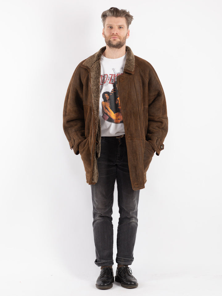 Vintage 90's Men Sheepskin Coat in Brown