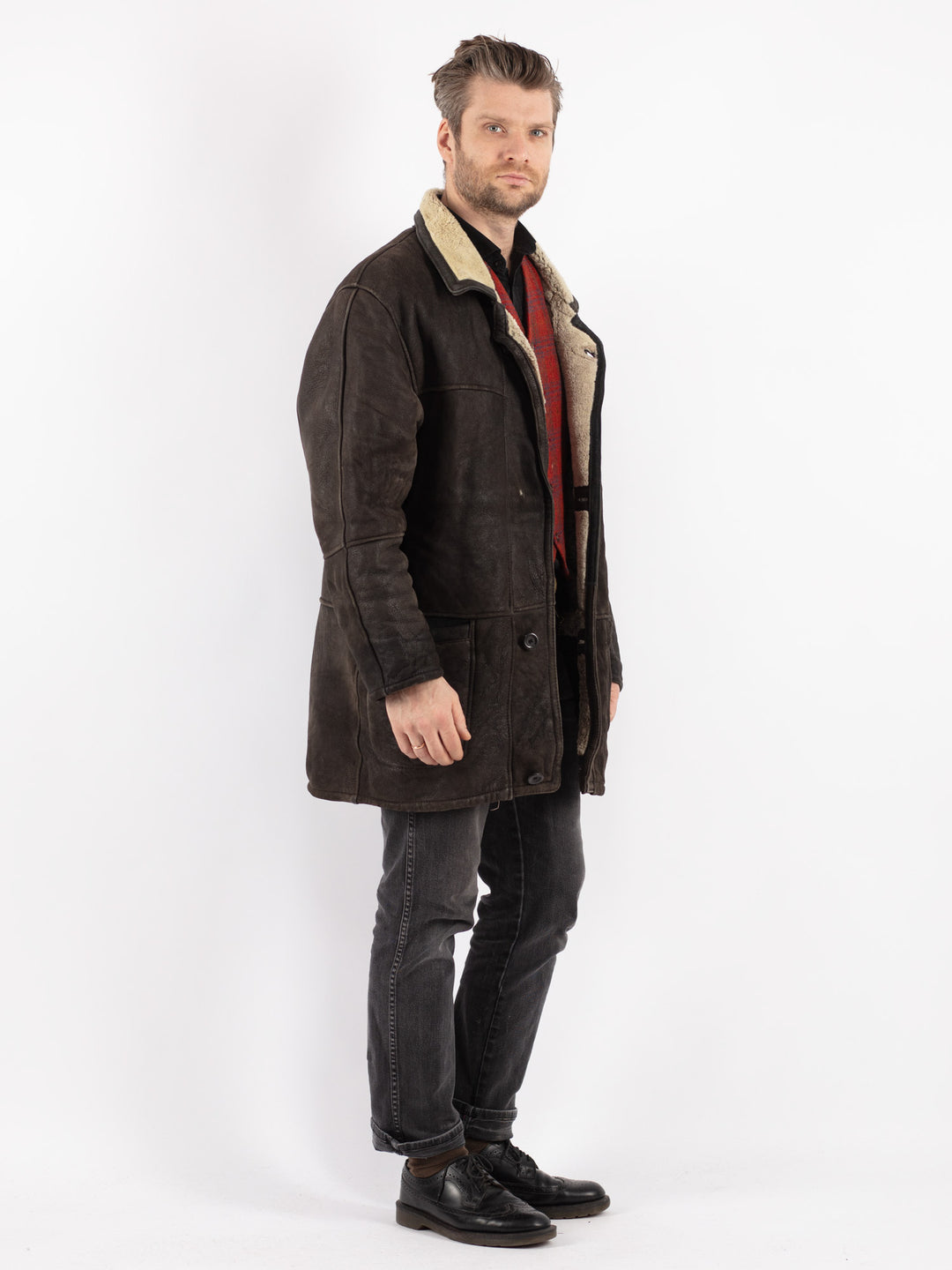 Vintage 90's Men Sheepskin Coat in BrownZ256