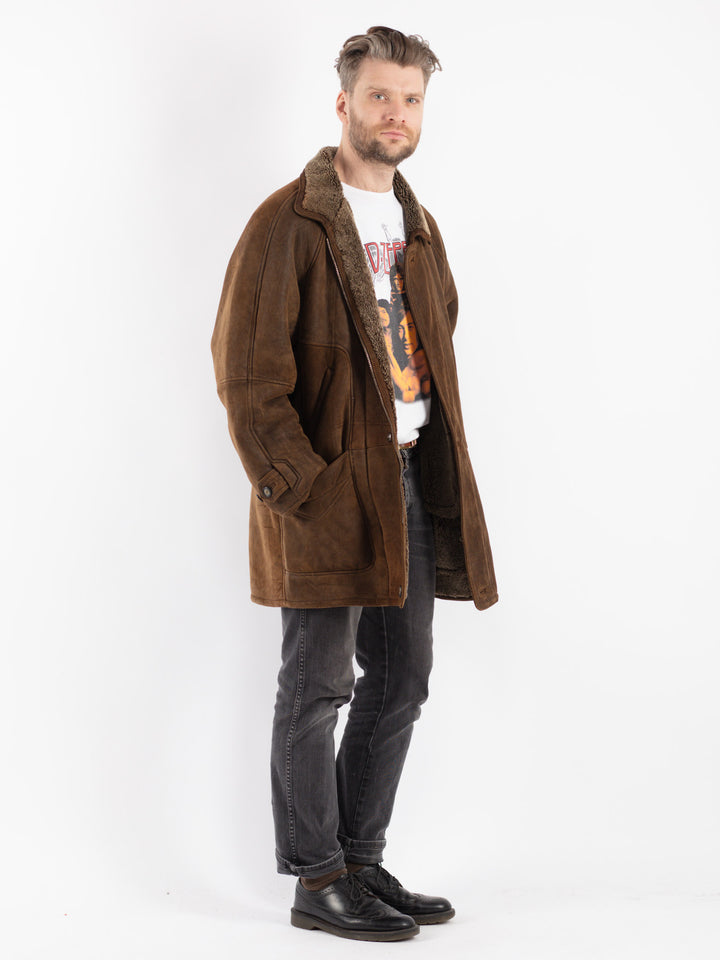 Vintage 90's Men Sheepskin Coat in Brown