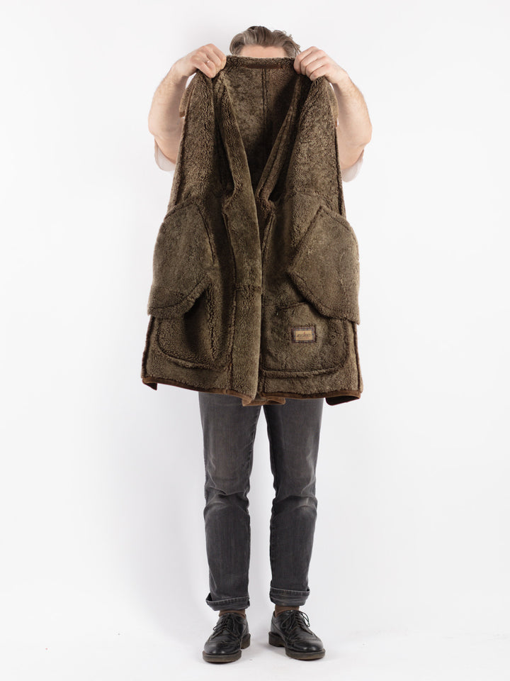 Vintage 90's Men Sheepskin Coat in Brown