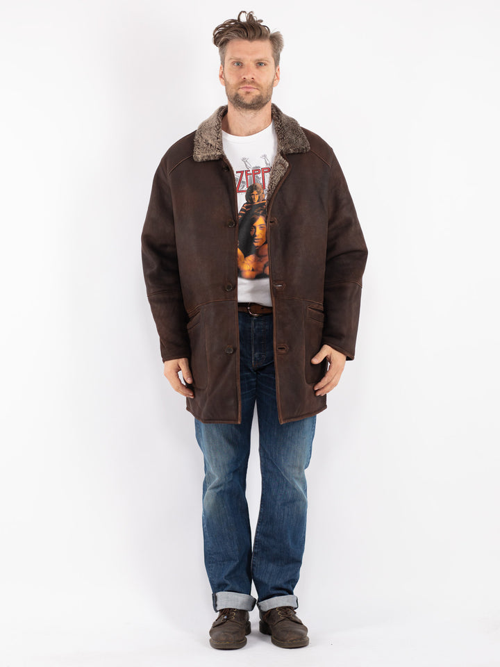 Vintage Men Sheepskin Coat in Brown