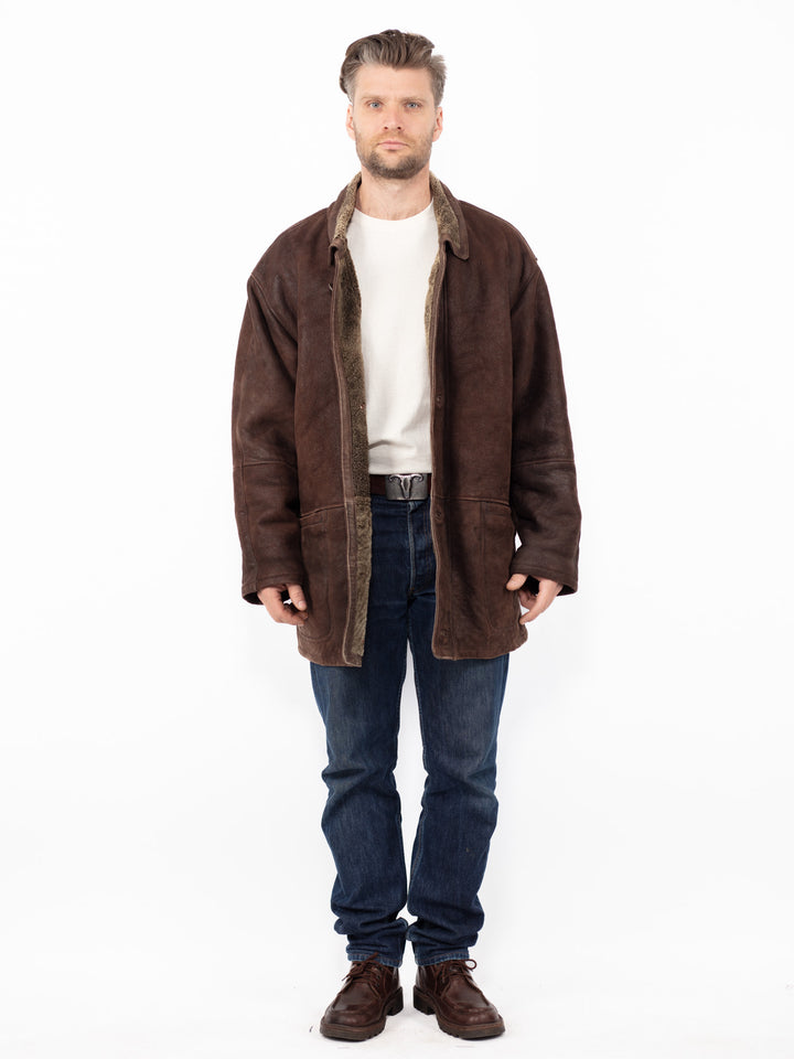 Vintage 90's Men Sheepskin Coat in Brown