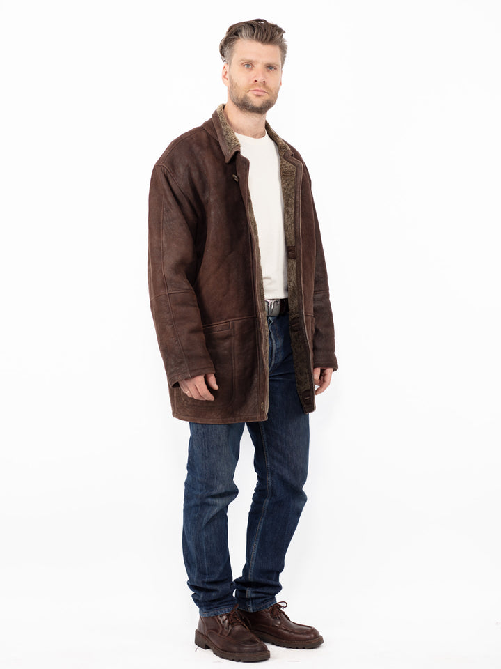 Vintage 90's Men Sheepskin Coat in Brown