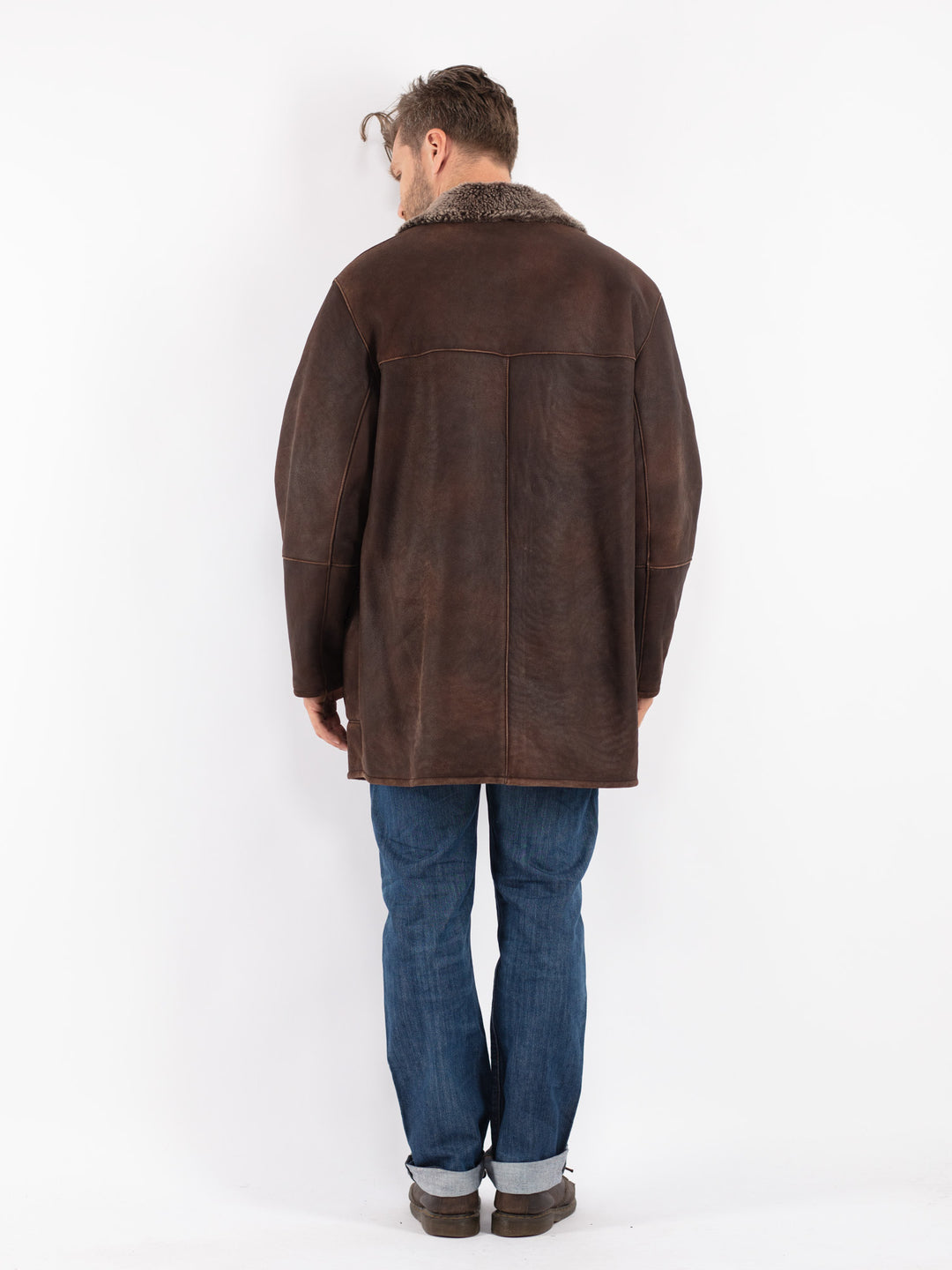 Vintage Men Sheepskin Coat in Brown
