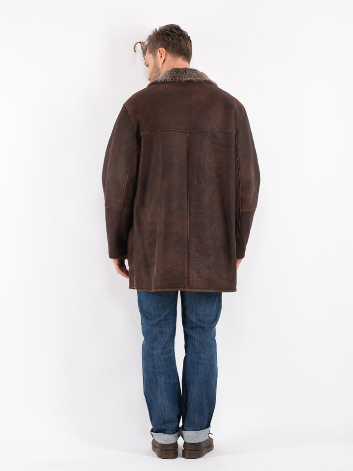 Vintage Men Sheepskin Coat in Brown