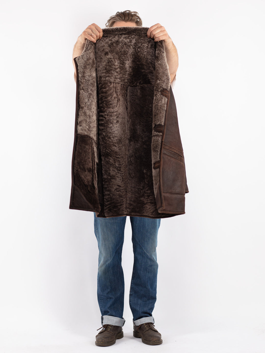 Vintage Men Sheepskin Coat in Brown