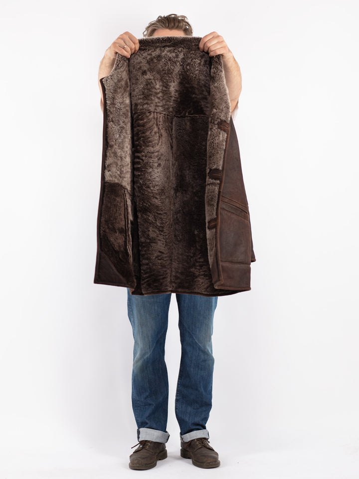 Vintage Men Sheepskin Coat in Brown
