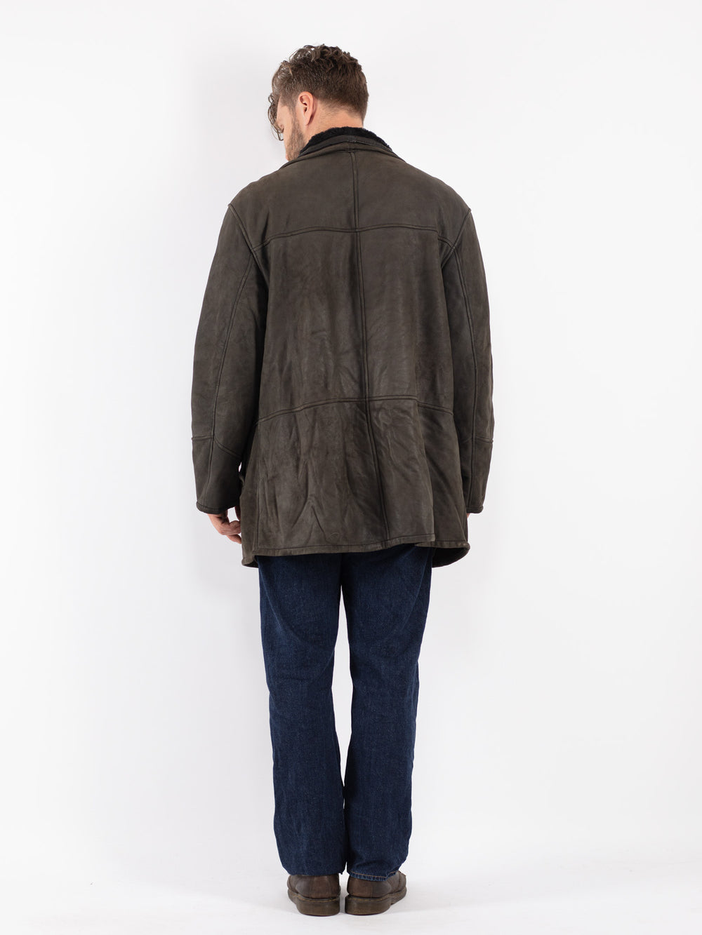 Vintage 90's Men Sheepskin Coat in Gray