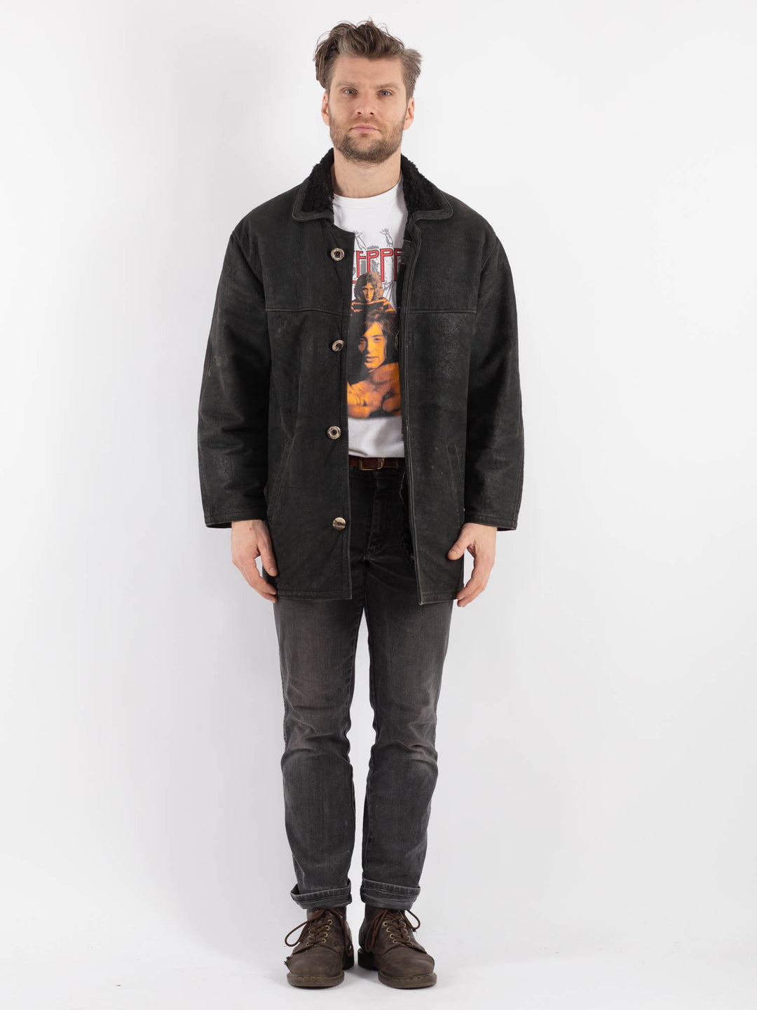 Vintage 90's Men Sheepskin in BlackZ597