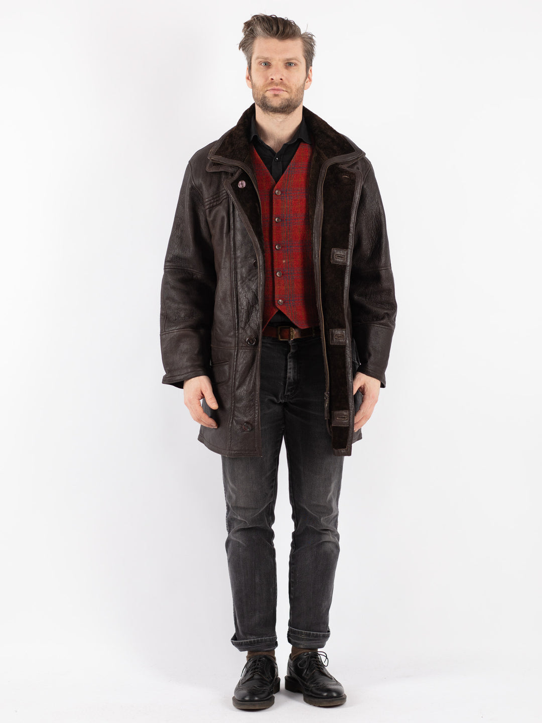 Vintage 00's Men Sheepskin Coat in BrownZ259