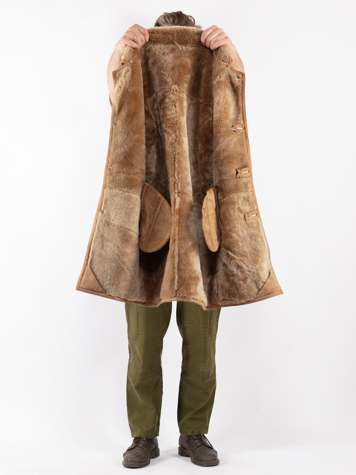 Vintage Men Sheepskin Coat in Beige