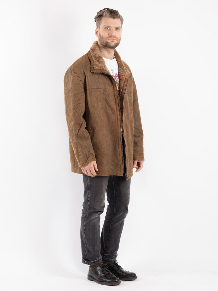 Vintage 90's Men Sheepskin Coat in Brown