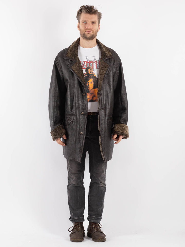 Vintage 90's Men Sheepskin Coat in Brown