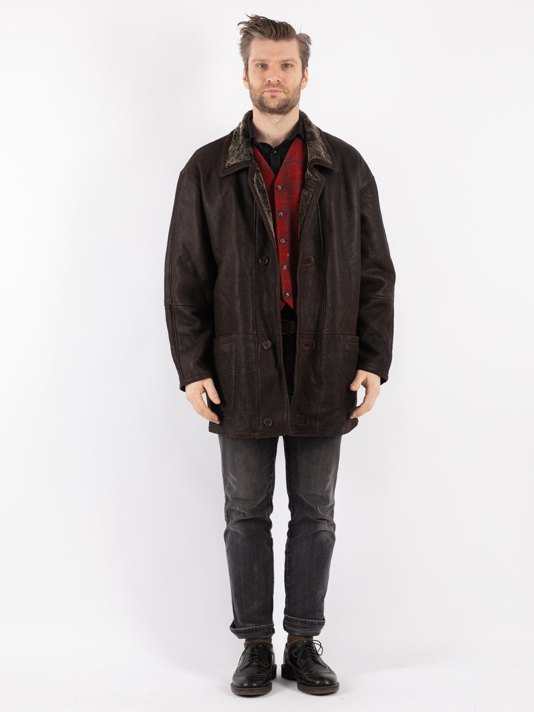 Vintage 90's Men Sheepskin Coat in BrownZ262