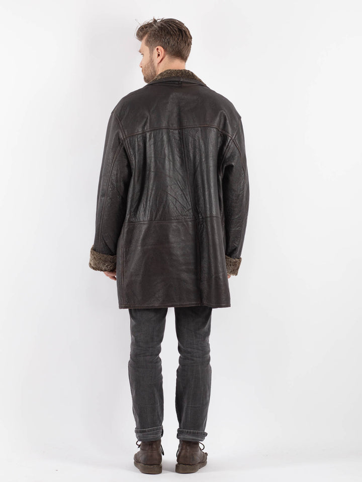 Vintage 90's Men Sheepskin Coat in Brown