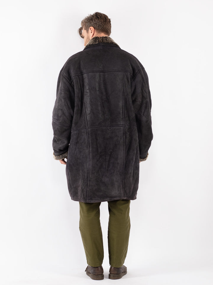 Vintage Men Sheepskin Coat in Black