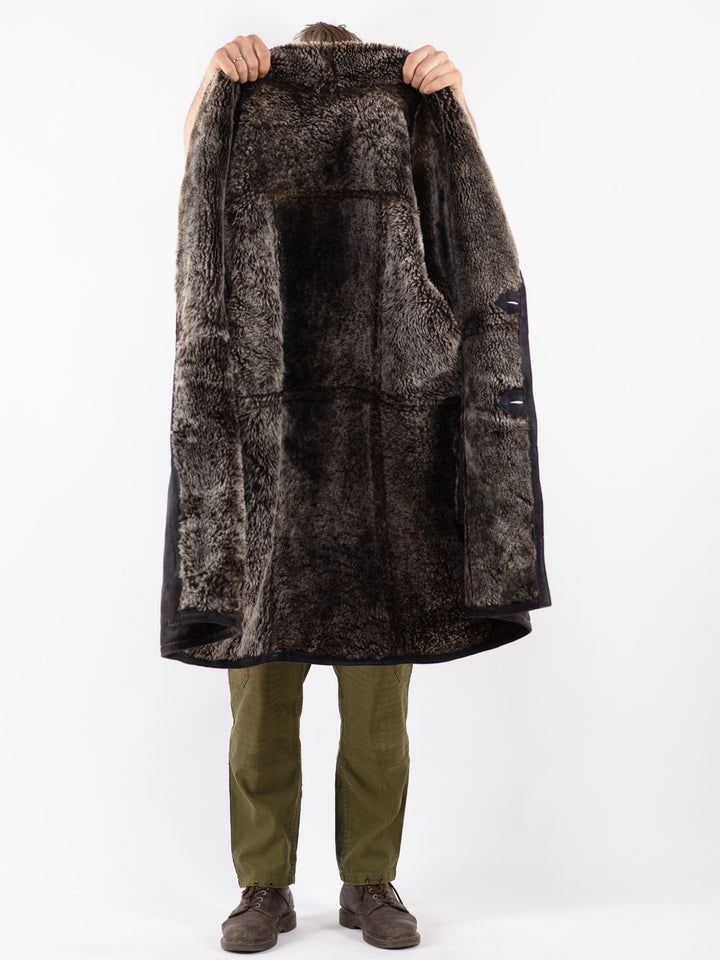 Vintage Men Sheepskin Coat in Black
