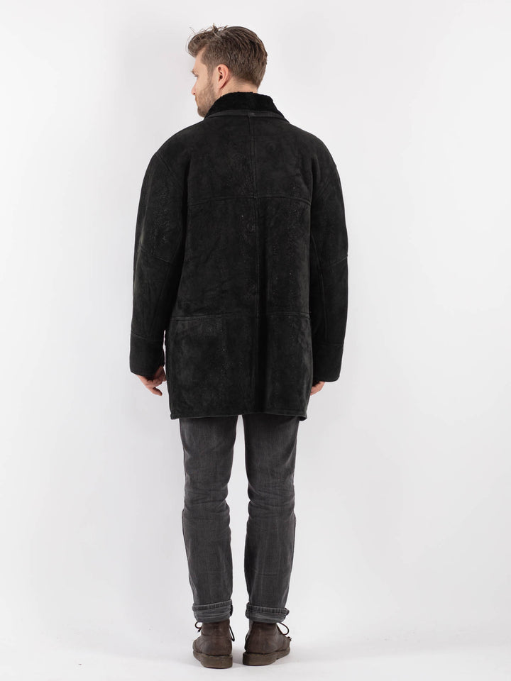 Vintage 90's Men Sheepskin Coat in Black