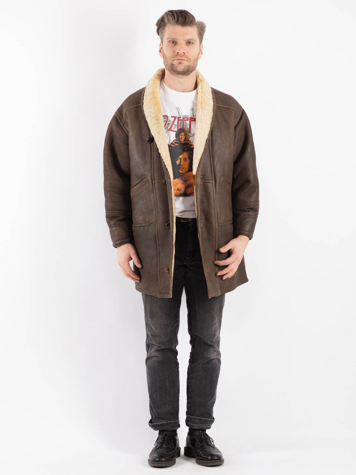 Vintage 90's Men Sheepskin Coat in BrownZ507