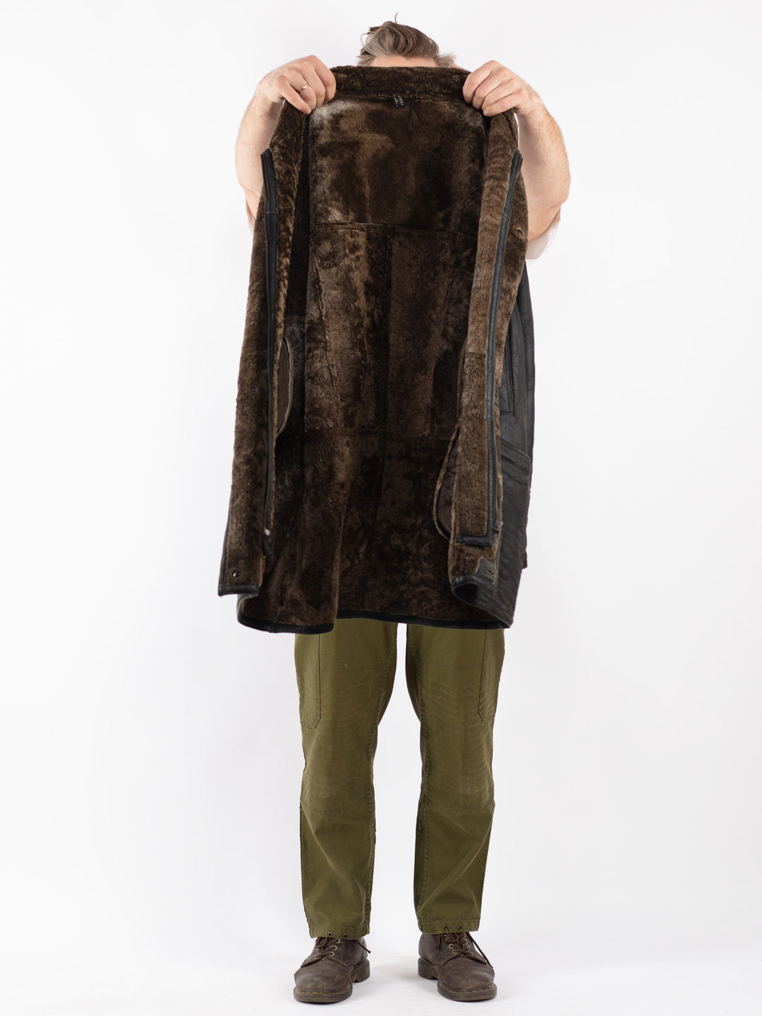Vintage 90's Men Sheepskin Coat in Black