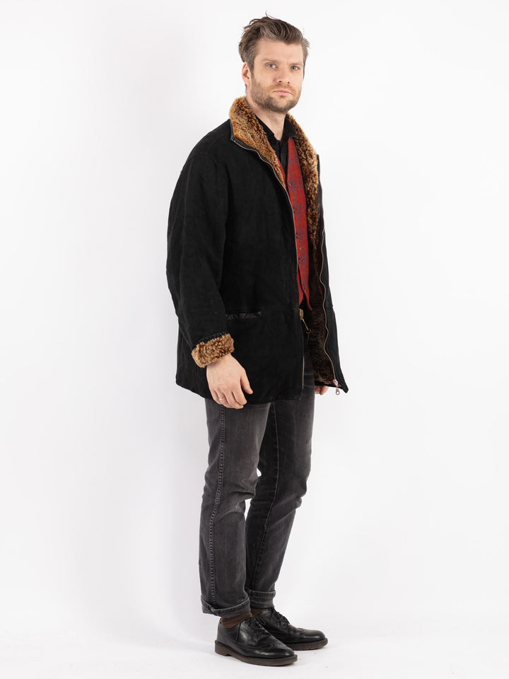Vintage 90's Men Sheepskin Jacket in Black