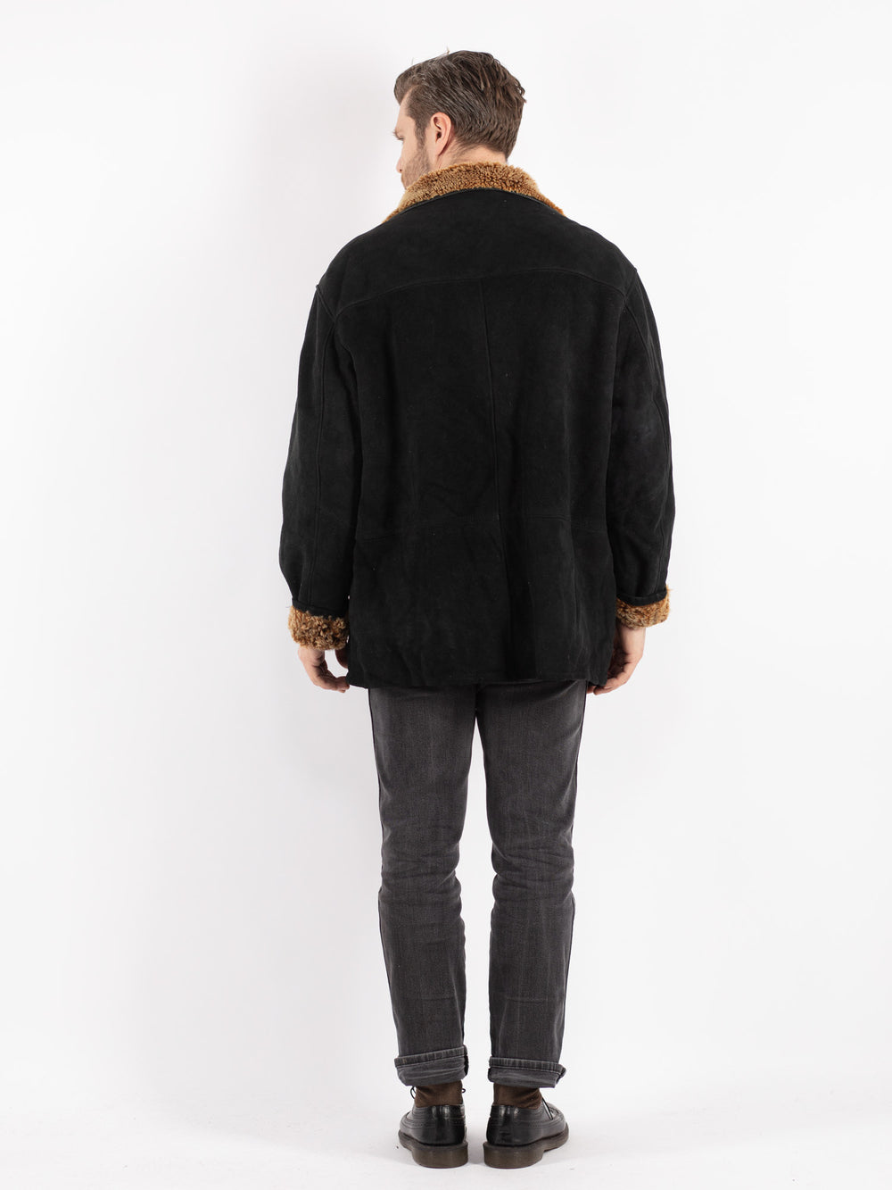 Vintage 90's Men Sheepskin Jacket in Black