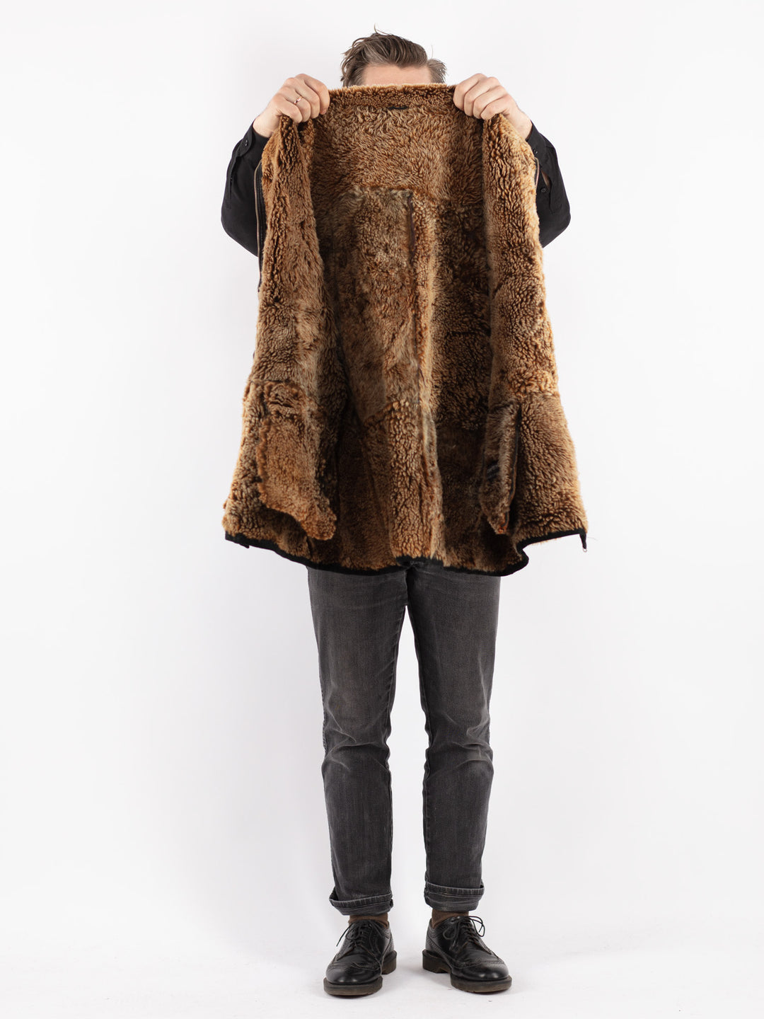 Vintage 90's Men Sheepskin Jacket in Black